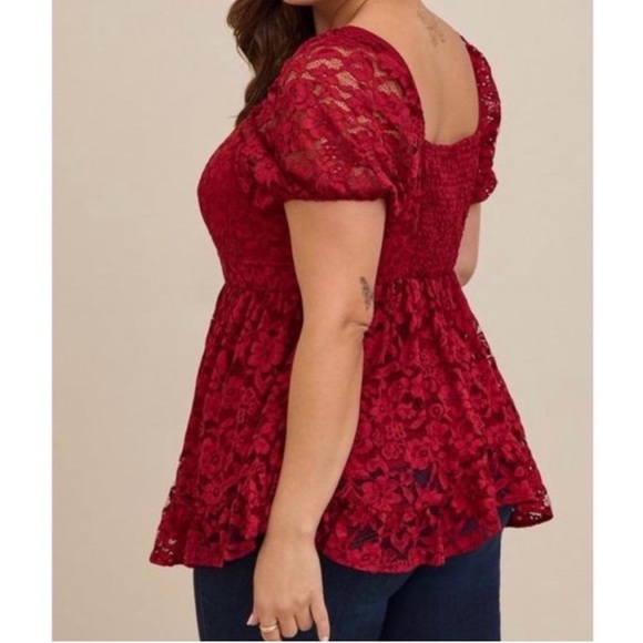 New Torrid Dark Red Lace Short Sleeve
Babydoll Top Size 2X - Picture 3 of 12